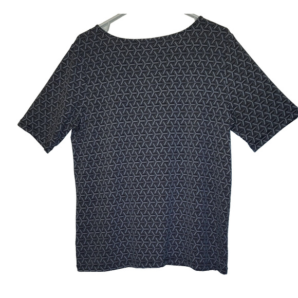 Tahari Black & White Top Short Sleeve Women's SIZE L LARGE Silver- Tone Accents - Picture 7 of 10